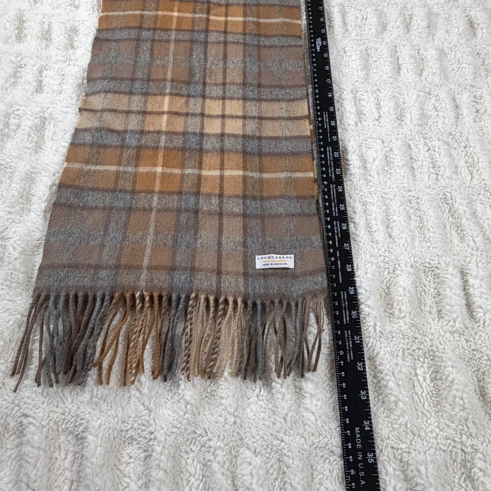 Lochcarron of Scotland 100% Cashmere Plaid Scarf Brown Tan Grey Made in Scotland